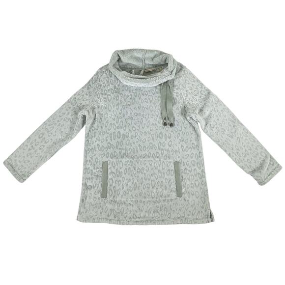 Soft Surroundings Tanzania Sweatshirt Size Small Gray Leopard Cowl Neck Pockets - Picture 6 of 10
